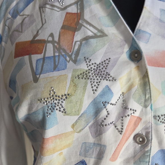 Dolcezza Colorful Geometric Button Down Shirt With Rhinestone Stars Size Med - Picture 4 of 6